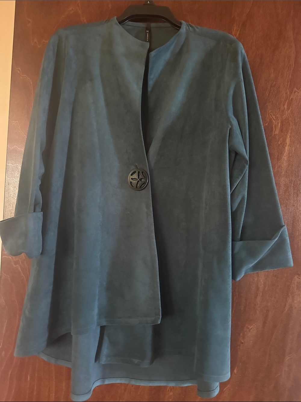 Teal Suede-Look Open Front Blazer Jacket